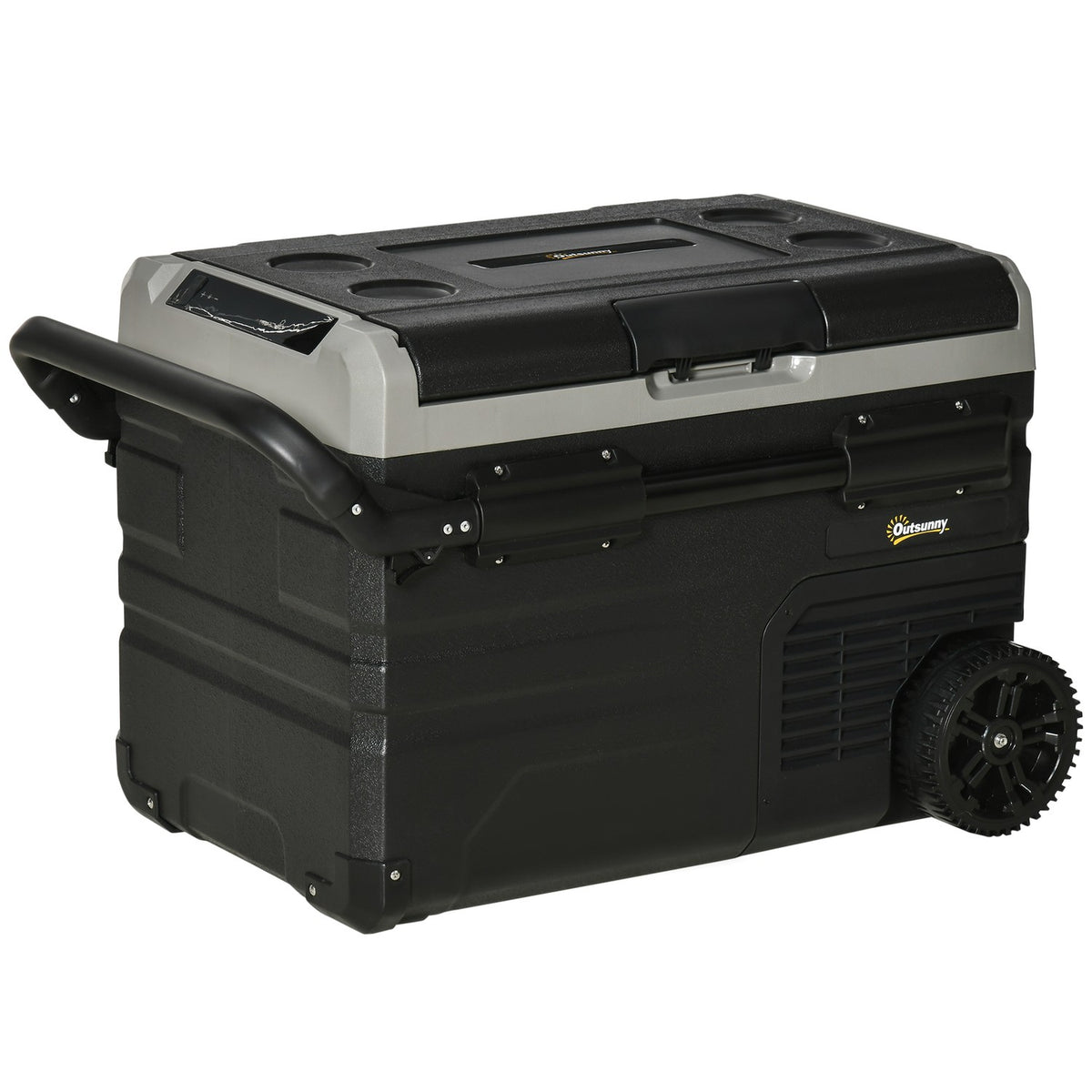 Car Cooler Box 40L With Led Lighting, Compressor Car Fridge, Transport Wheels, 12/24V Dc And 110-240V Ac, Grey+Black
