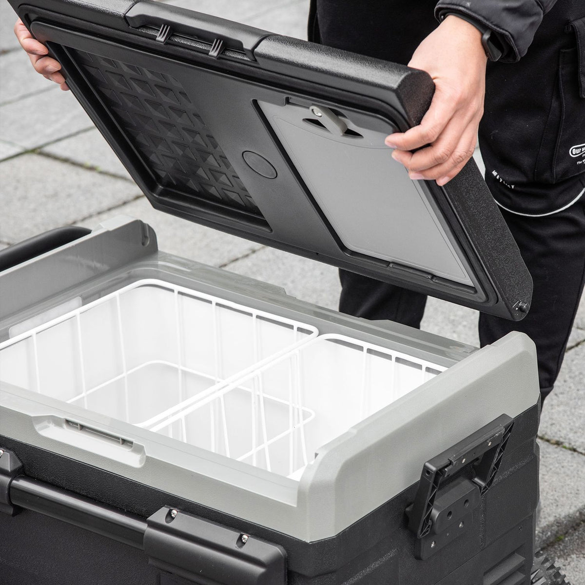 Car Cooler Box 40L With Led Lighting, Compressor Car Fridge, Transport Wheels, 12/24V Dc And 110-240V Ac, Grey+Black