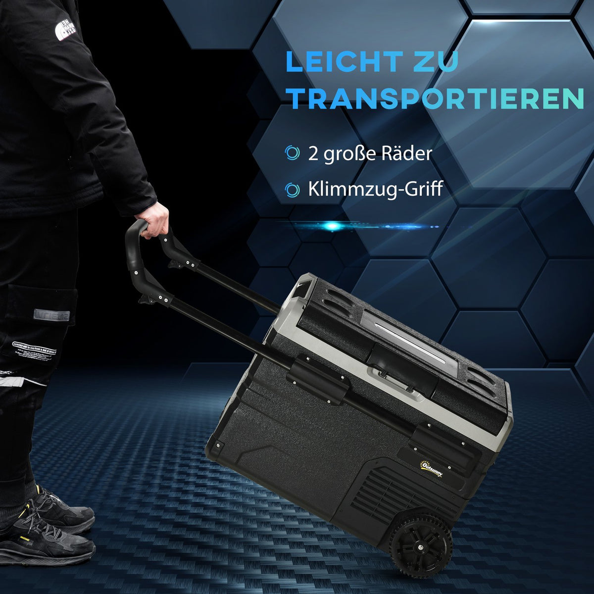 Car Cooler Box 40L With Led Lighting, Compressor Car Fridge, Transport Wheels, 12/24V Dc And 110-240V Ac, Grey+Black