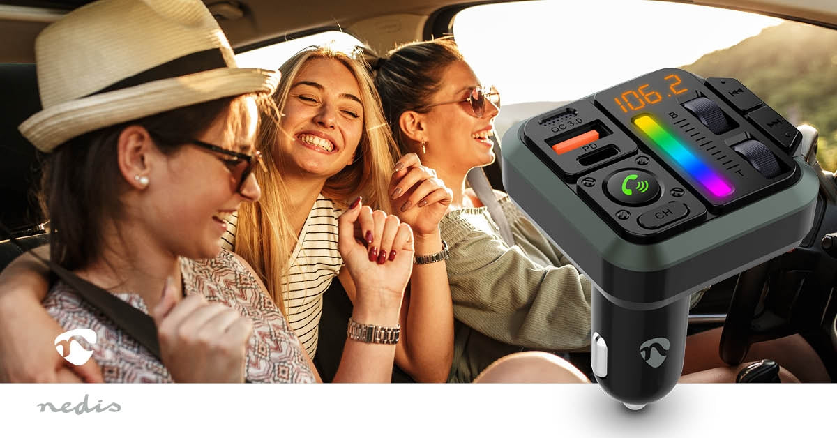 Car FM Transmitter | Fixed | Hands free calling | 1 " | Amber Screen | Bluetooth® | PD 18 W / PD 24 W | Fast charging | Bass boost | Google Assistant / Siri | Black