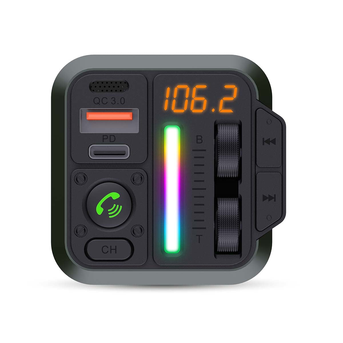 Car FM Transmitter | Fixed | Hands free calling | 1 " | Amber Screen | Bluetooth® | PD 18 W / PD 24 W | Fast charging | Bass boost | Google Assistant / Siri | Black
