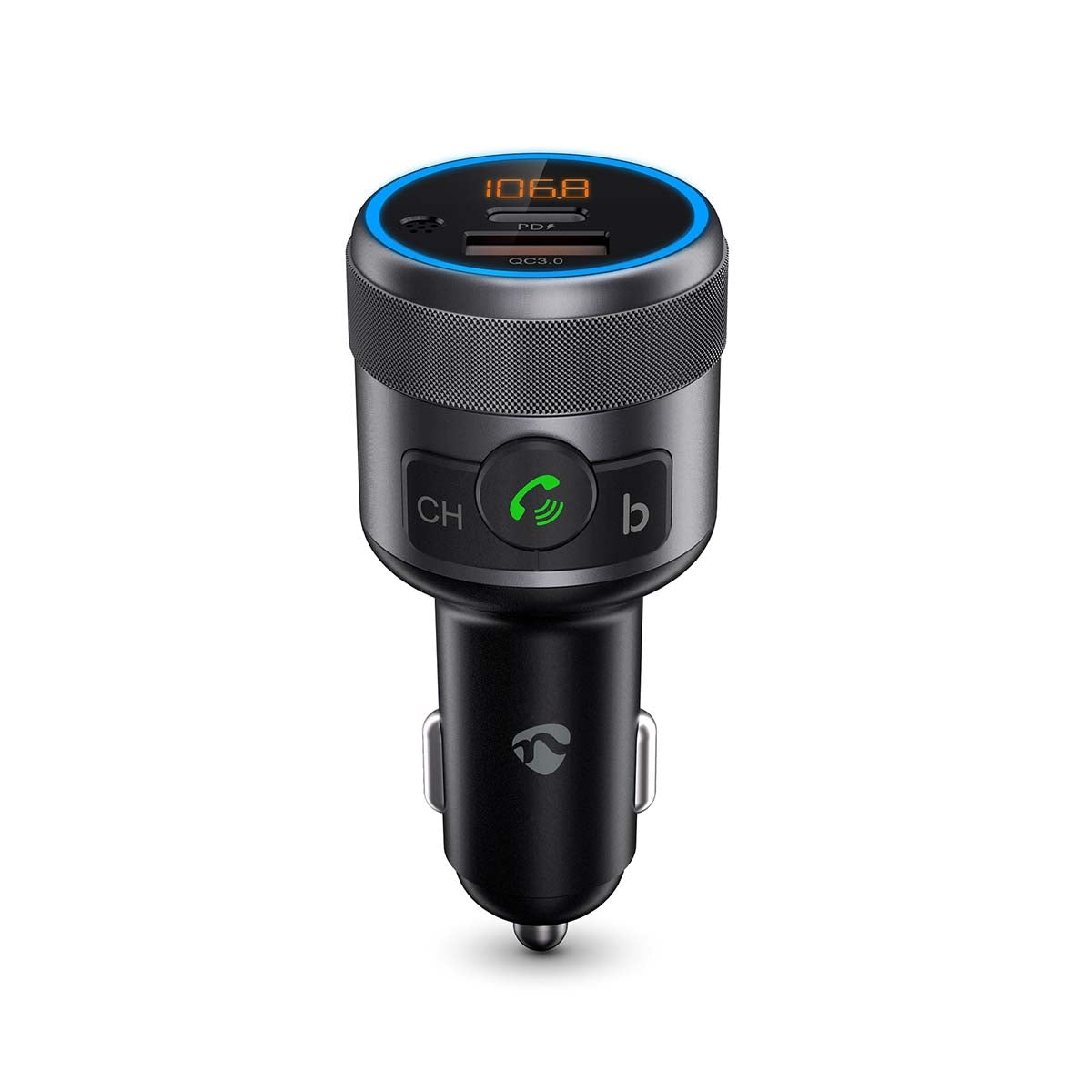 Car FM Transmitter | Fixed | Hands free calling | 1 " | Amber Screen | Bluetooth® | PD 18 W / PD 24 W | Fast charging | Bass boost | Google Assistant / Siri | Black