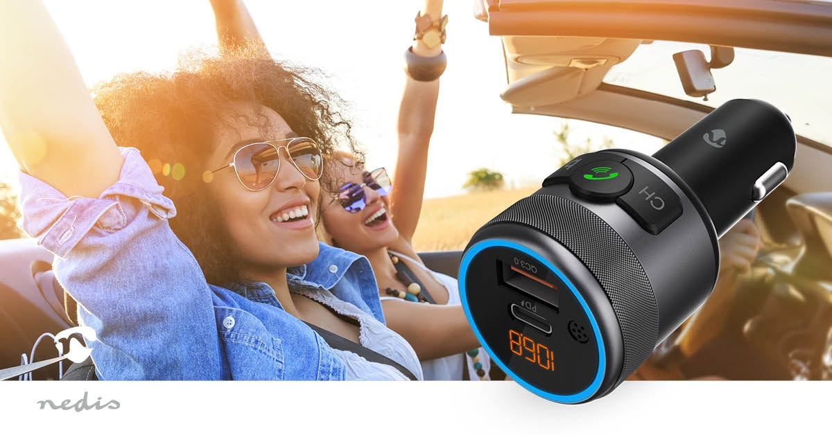 Car FM Transmitter | Fixed | Hands free calling | 1 " | Amber Screen | Bluetooth® | PD 18 W / PD 24 W | Fast charging | Bass boost | Google Assistant / Siri | Black