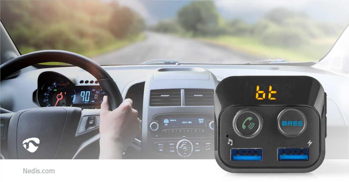 Car FM Transmitter | Fixed | Wireless calls | 1.0 " | LED Screen | Bluetooth® | 5.0 V DC / 1.0 A / 5.0 V DC / 2.4 A | Bass boost | Google Assistant / Siri | Black