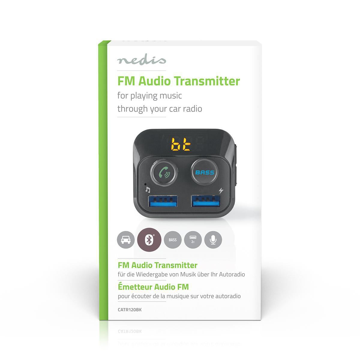 Car FM Transmitter | Fixed | Wireless calls | 1.0 " | LED Screen | Bluetooth® | 5.0 V DC / 1.0 A / 5.0 V DC / 2.4 A | Bass boost | Google Assistant / Siri | Black