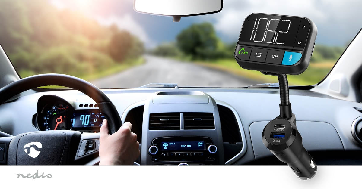 Car FM Transmitter | Gooseneck | Hands free calling | 2 " | Black White Screen | Bluetooth® | PD 20 W / QC 3.0 | Fast charging | Bass boost | Google Assistant / Siri | Black