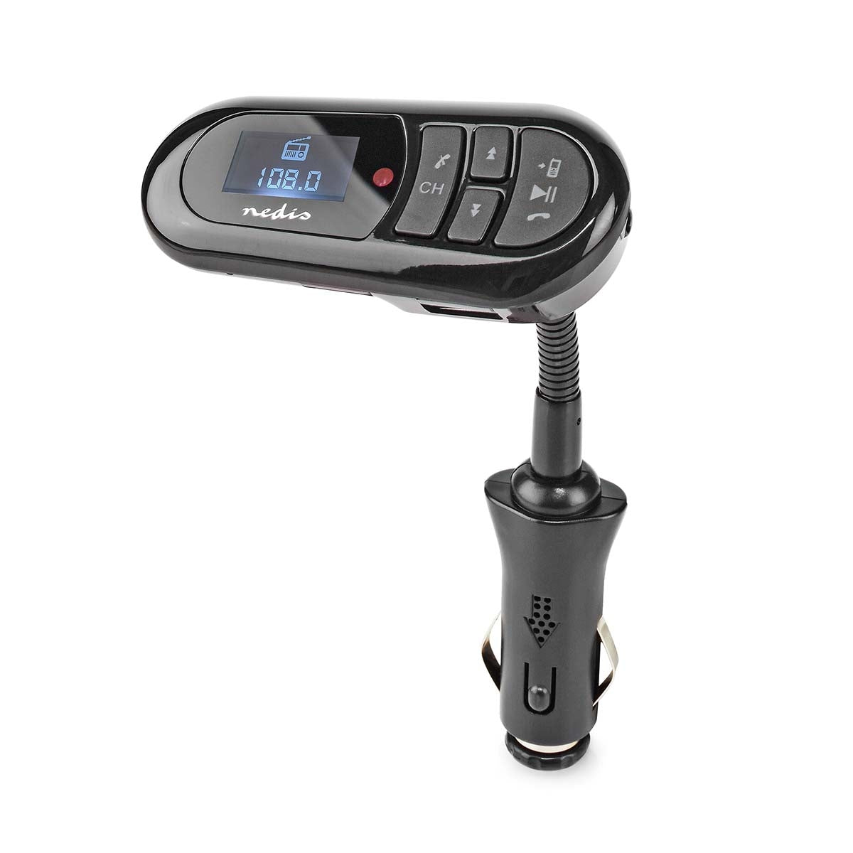Car FM Transmitter | Gooseneck | Wireless calls | 0.4 " | LCD screen | Bluetooth® | 5.0 V DC / 0.5 A | Google Assistant / Siri | Black