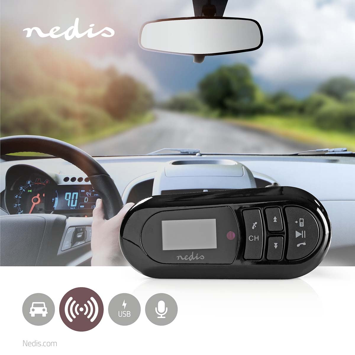 Car FM Transmitter | Gooseneck | Wireless calls | 0.4 " | LCD screen | Bluetooth® | 5.0 V DC / 0.5 A | Google Assistant / Siri | Black