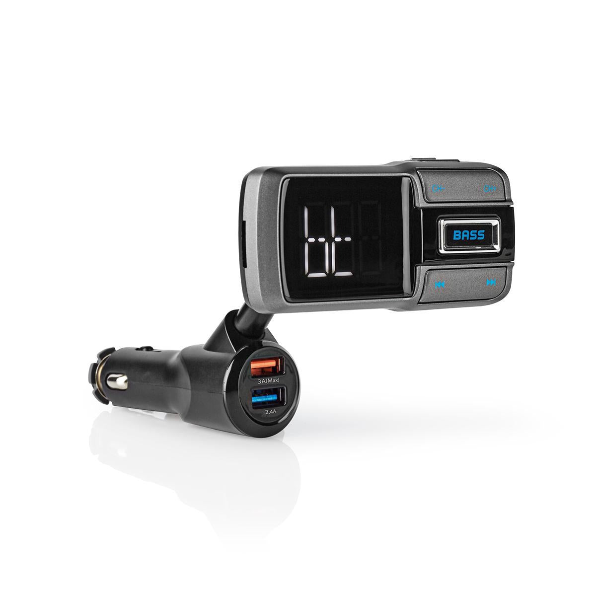 Car FM Transmitter | Gooseneck | Wireless calls | 2.0 " | LED Screen | Bluetooth® | QC 3.0 / 5.0 V DC / 2.4 A | Fast charging | Bass boost | Google Assistant / Siri | Gray / Black