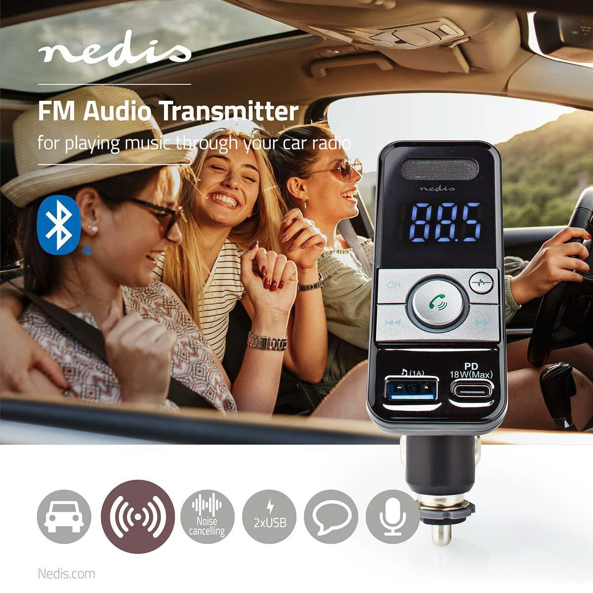 Car FM Transmitter | Tiltable | Wireless calls | 1.1 " | LED Screen | Bluetooth® | PD 18 W / 5.0 V DC / 1.0 A | Fast Charging | Google Assistant / Siri | Gray / Black