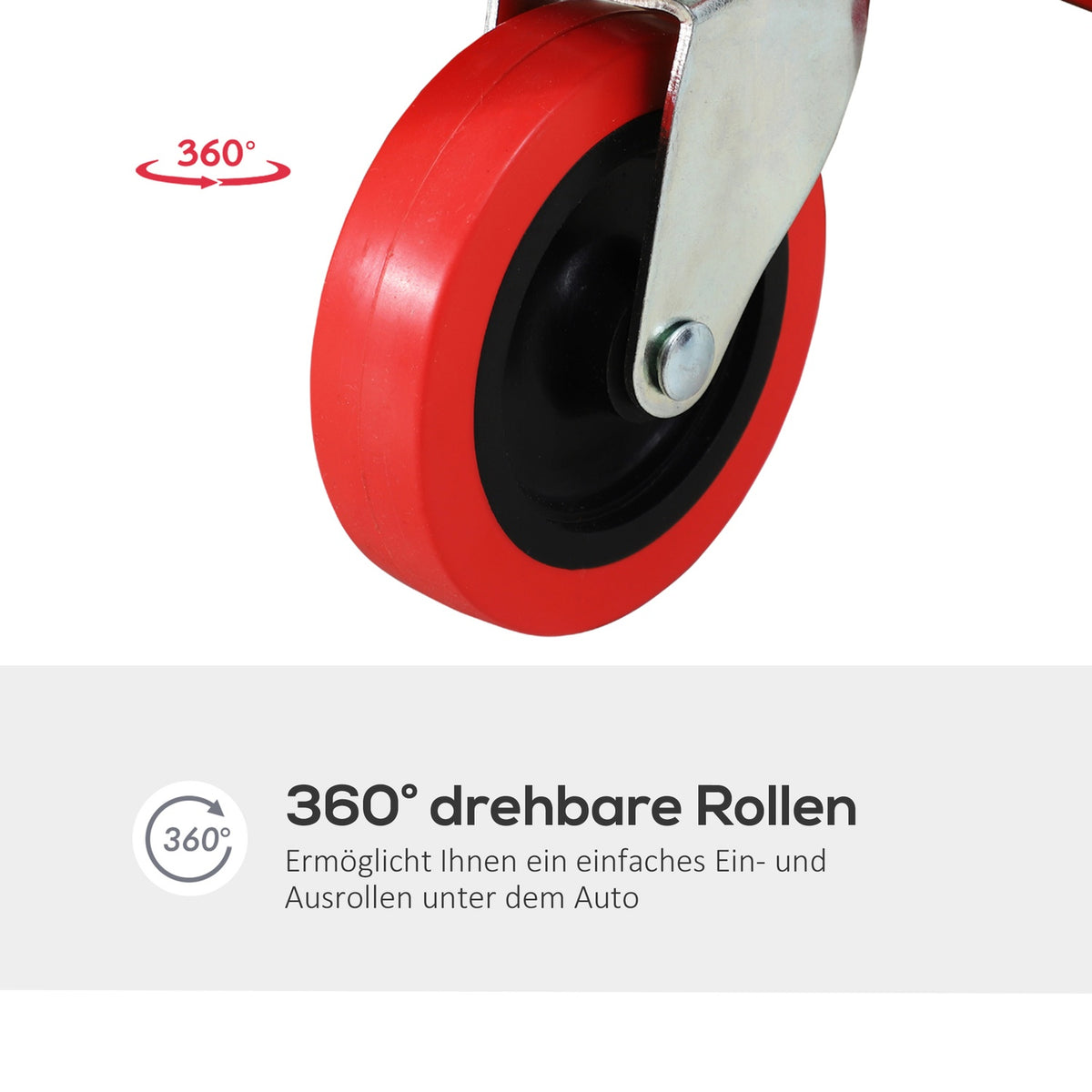 Car Rolling Board, Workshop Lounger, Car Assembly Lounger, Assembly Rolling Board With 6 Wheels, Red, Load Capacity 120 Kg