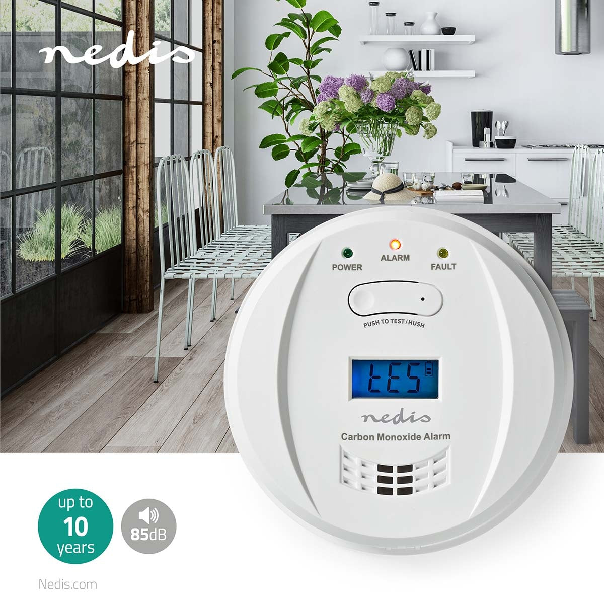 Carbon Monoxide Alarm | Battery powered | Battery life up to: 5 years | With pause button | With test button | 85 dB| White