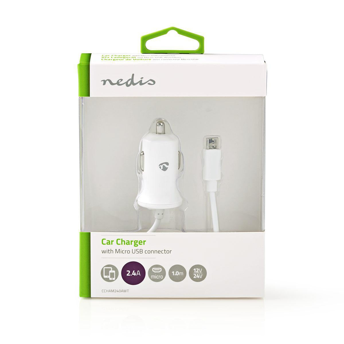 Car charger | 12 W| 1x 2.4 A| Number of outputs: 1 | Micro USB (Fixed) Cable | 1.00 m | Single Voltage Output