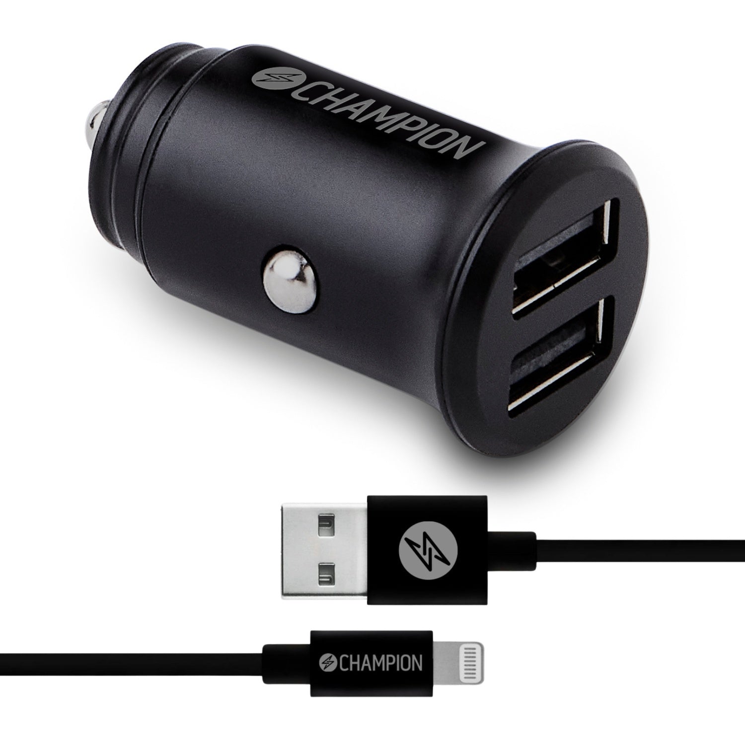 Car charger 24W + USB-A to Lightning Cable Black