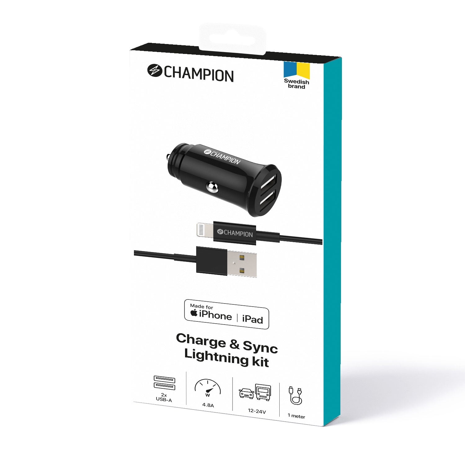 Car charger 24W + USB-A to Lightning Cable Black