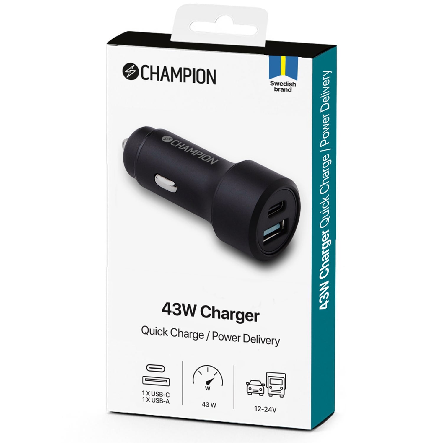 Car charger 43W 2-port QC/PD Black