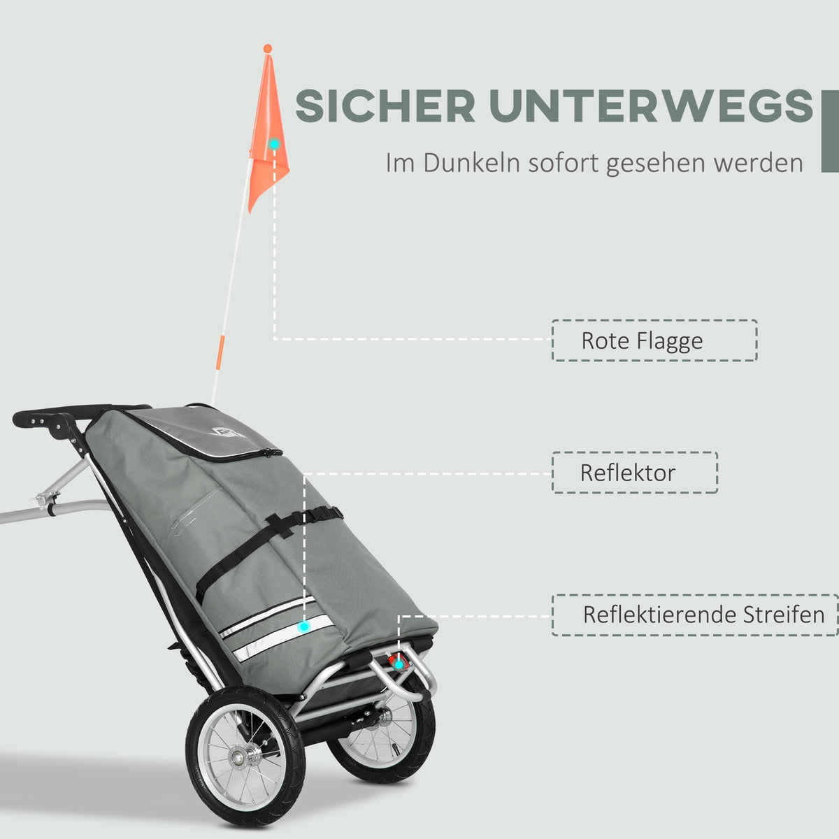 Cargo Trailer & Shopping Trolley 2 In 1 For Bicycle Trailers, With Connecting Clamps, 24.3Kg, 55L, Aluminum+Oxford, Gray+Silver, 53X43X110Cm