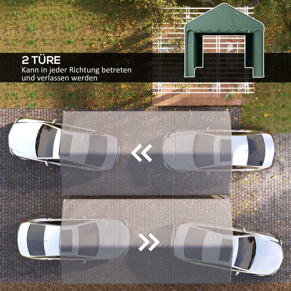 Carport 3x6 m tent garage with roller doors, roof, removable side walls, UV-resistant waterproof garage tent shelter storage tent pasture tent garage canopy for car, truck, SUV, boat, green