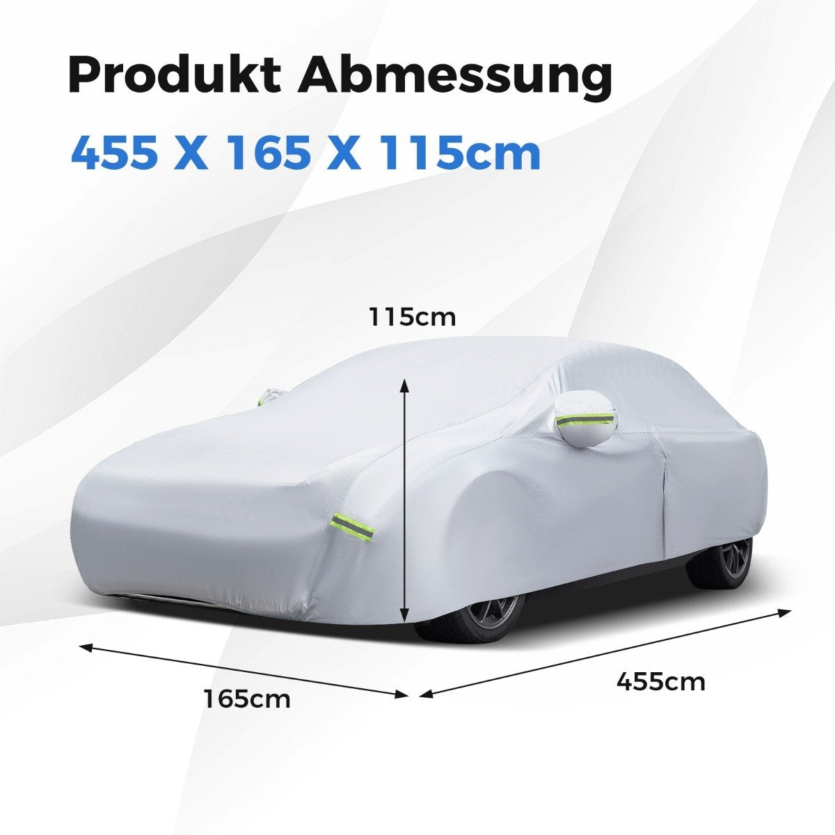 Car tarpaulin with zip and pocket, weatherproof car cover, 455 x 165 x 115 cm, silver