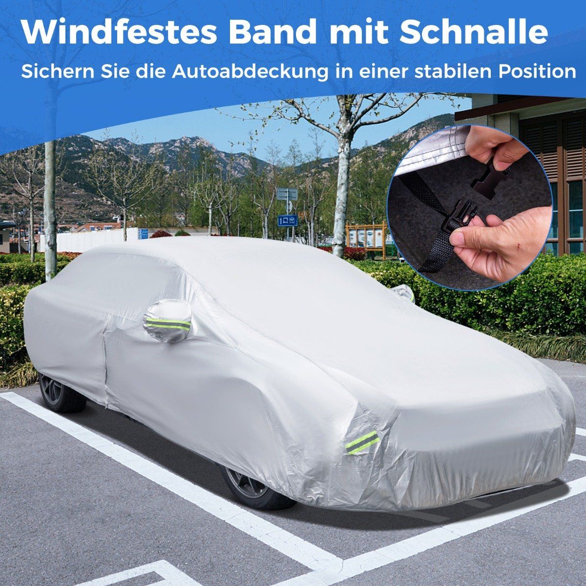 Car tarpaulin with zip and pocket, weatherproof car cover, 479 x 173 x 115 cm, silver