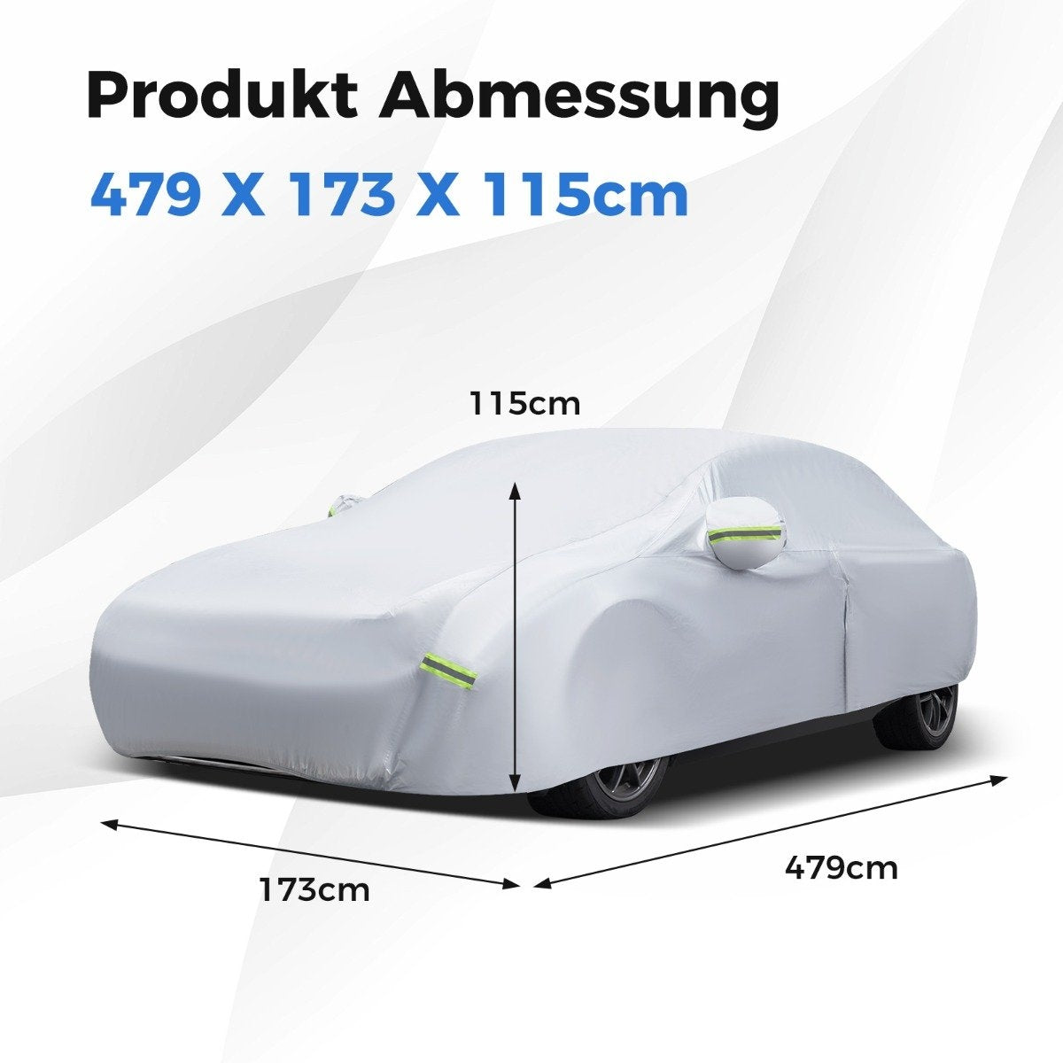 Car tarpaulin with zip and pocket, weatherproof car cover, 479 x 173 x 115 cm, silver