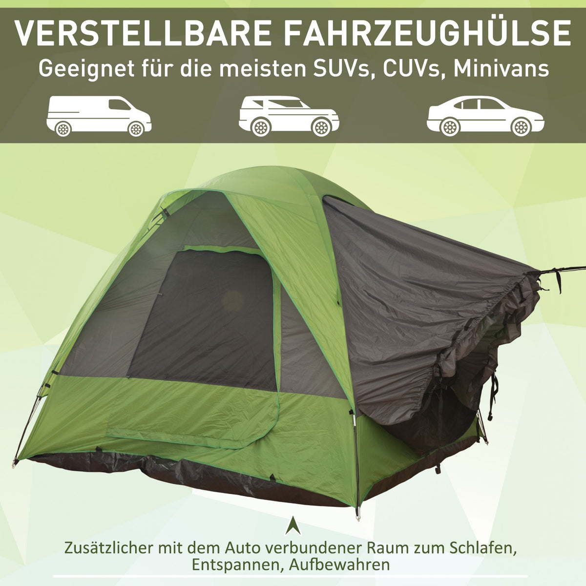 Car tent, camping tent, travel tent, for 4-5 people, fiberglass polyester, green, 300 x 300 x 230 cm