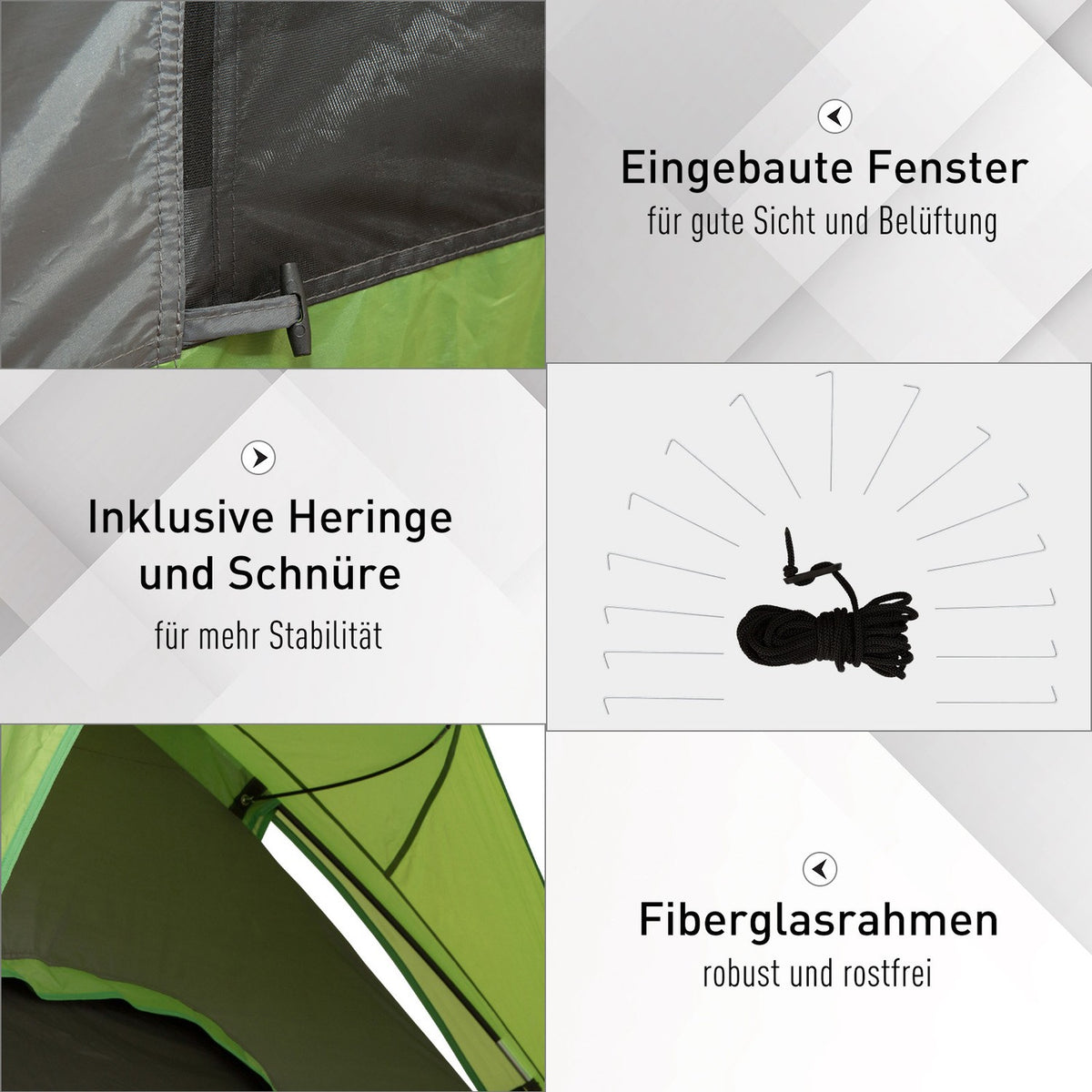 Car tent, camping tent, travel tent, for 4-5 people, fiberglass polyester, green, 300 x 300 x 230 cm