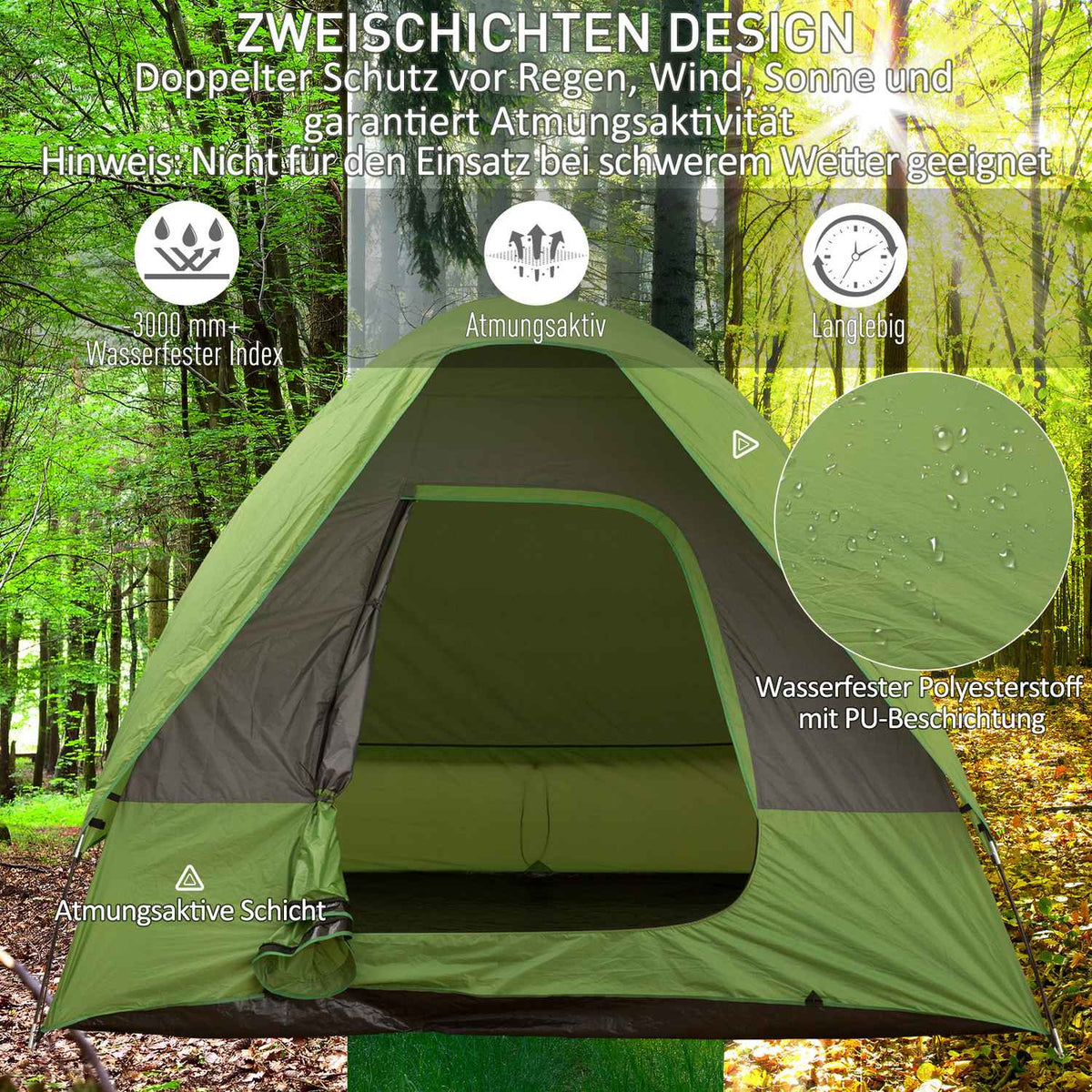 Car tent, camping tent, travel tent, for 4-5 people, fiberglass polyester, green, 300 x 300 x 230 cm