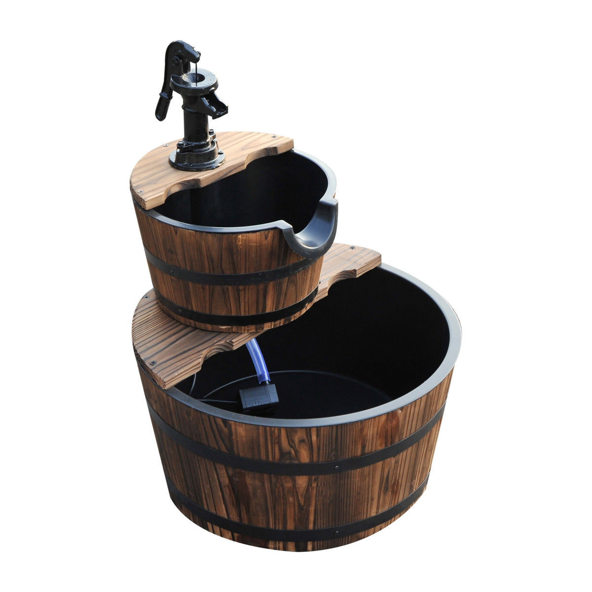 Cascade fountain 2 levels, garden fountain with waterfall and indoor fountain, fir wood, 44.5 x 44.5 x 58.5 cm, incl. garden pump