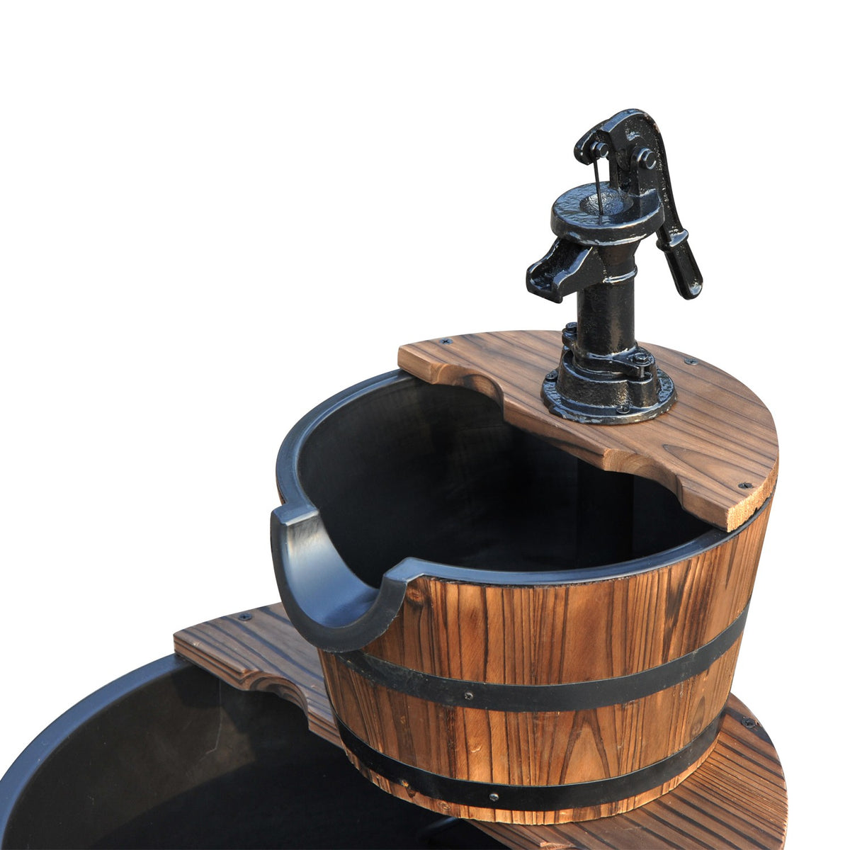 Cascade fountain 2 levels, garden fountain with waterfall and indoor fountain, fir wood, 44.5 x 44.5 x 58.5 cm, incl. garden pump