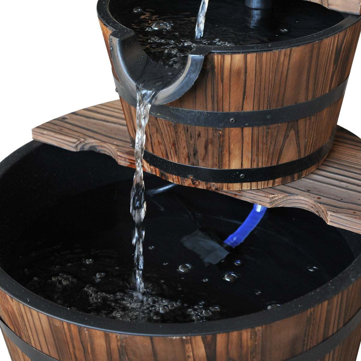 Cascade fountain 2 levels, garden fountain with waterfall and indoor fountain, fir wood, 44.5 x 44.5 x 58.5 cm, incl. garden pump