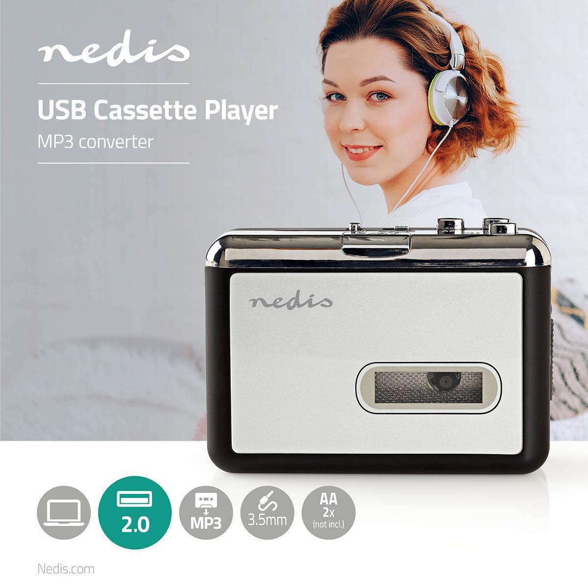 Cassette Converter | Portable | Connection output: 1x 3.5 mm / 1x Mini USB | Accessories: USB cable | Battery powered / USB power
