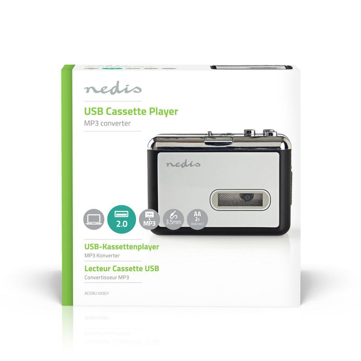 Cassette Converter | Portable | Connection output: 1x 3.5 mm / 1x Mini USB | Accessories: USB cable | Battery powered / USB power
