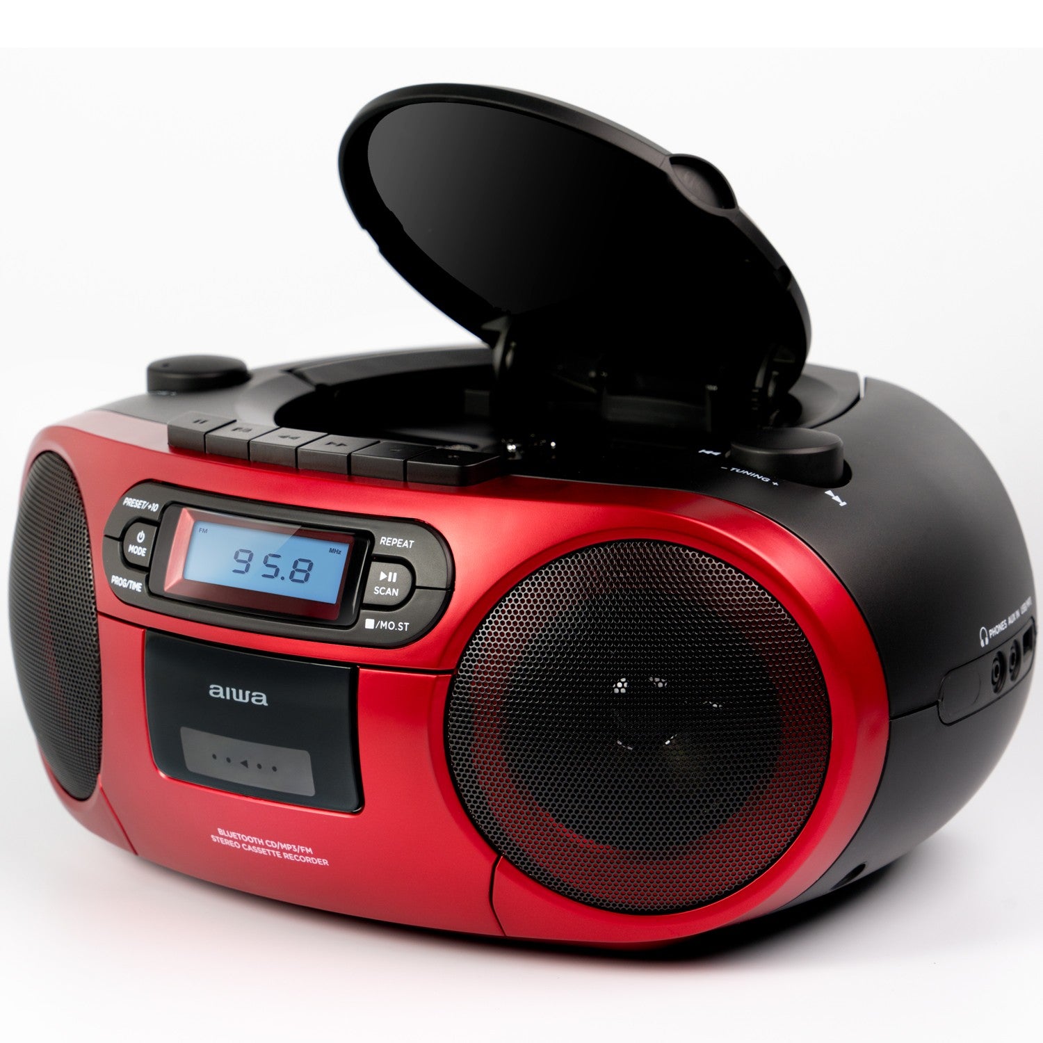 Cassette radio CD/FM radio/Cassette tape/USB/BT Red