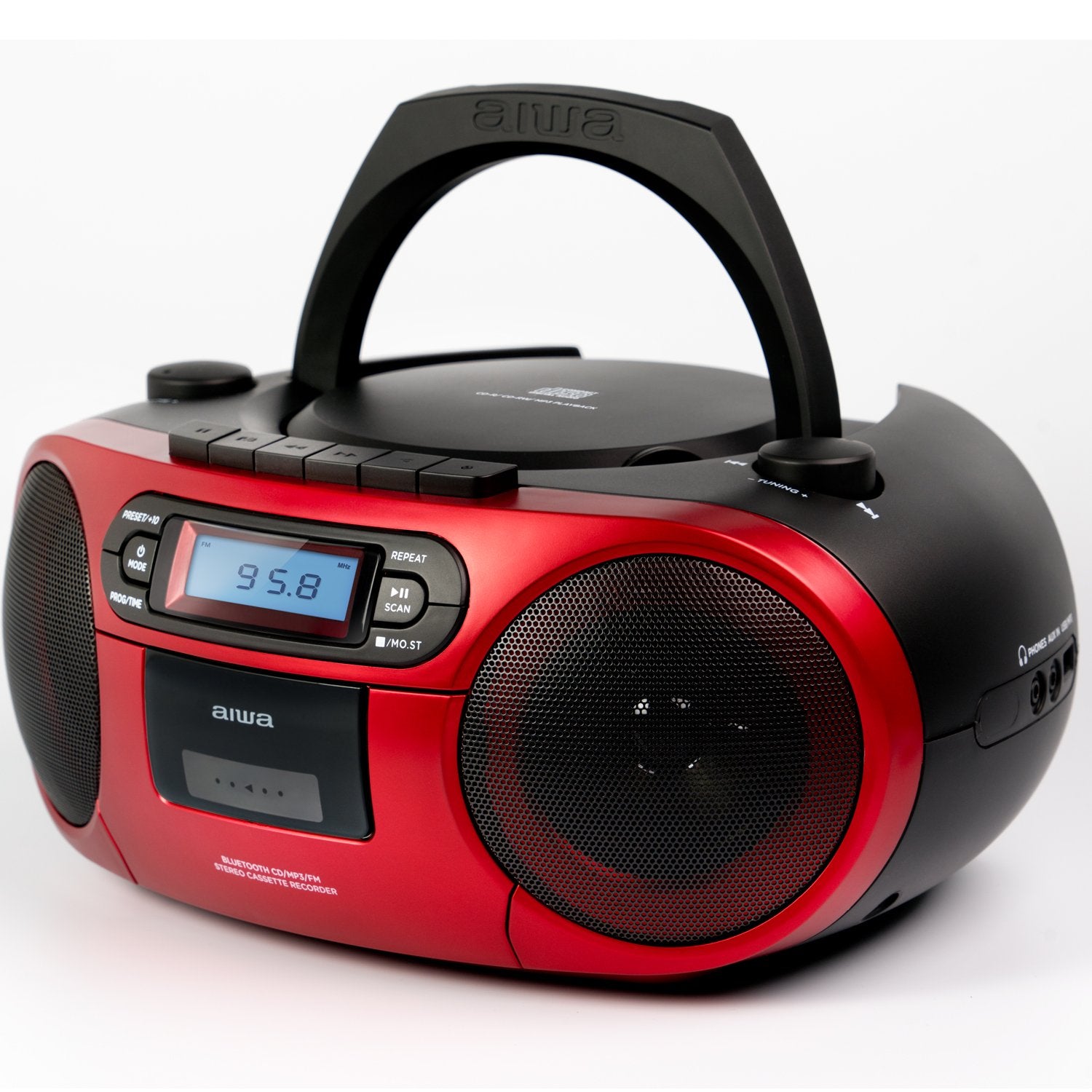 Cassette radio CD/FM radio/Cassette tape/USB/BT Red