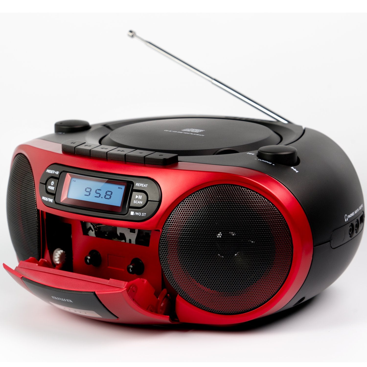 Cassette radio CD/FM radio/Cassette tape/USB/BT Red