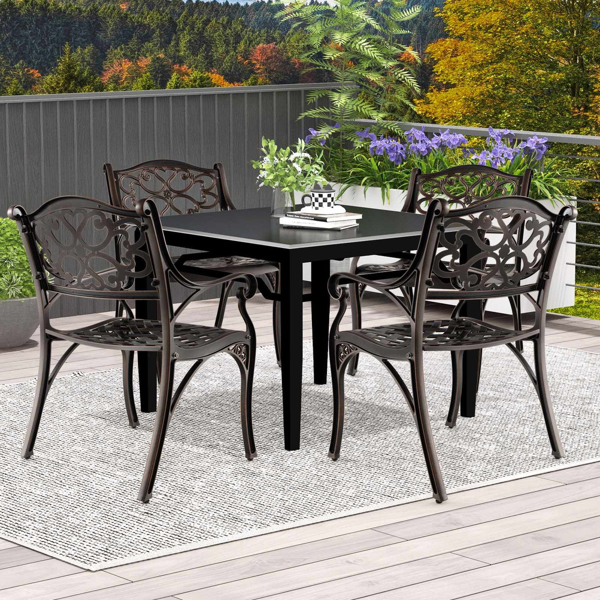 Cast Aluminum Patio Dining Chairs Set of 2, Armrests, Bronze