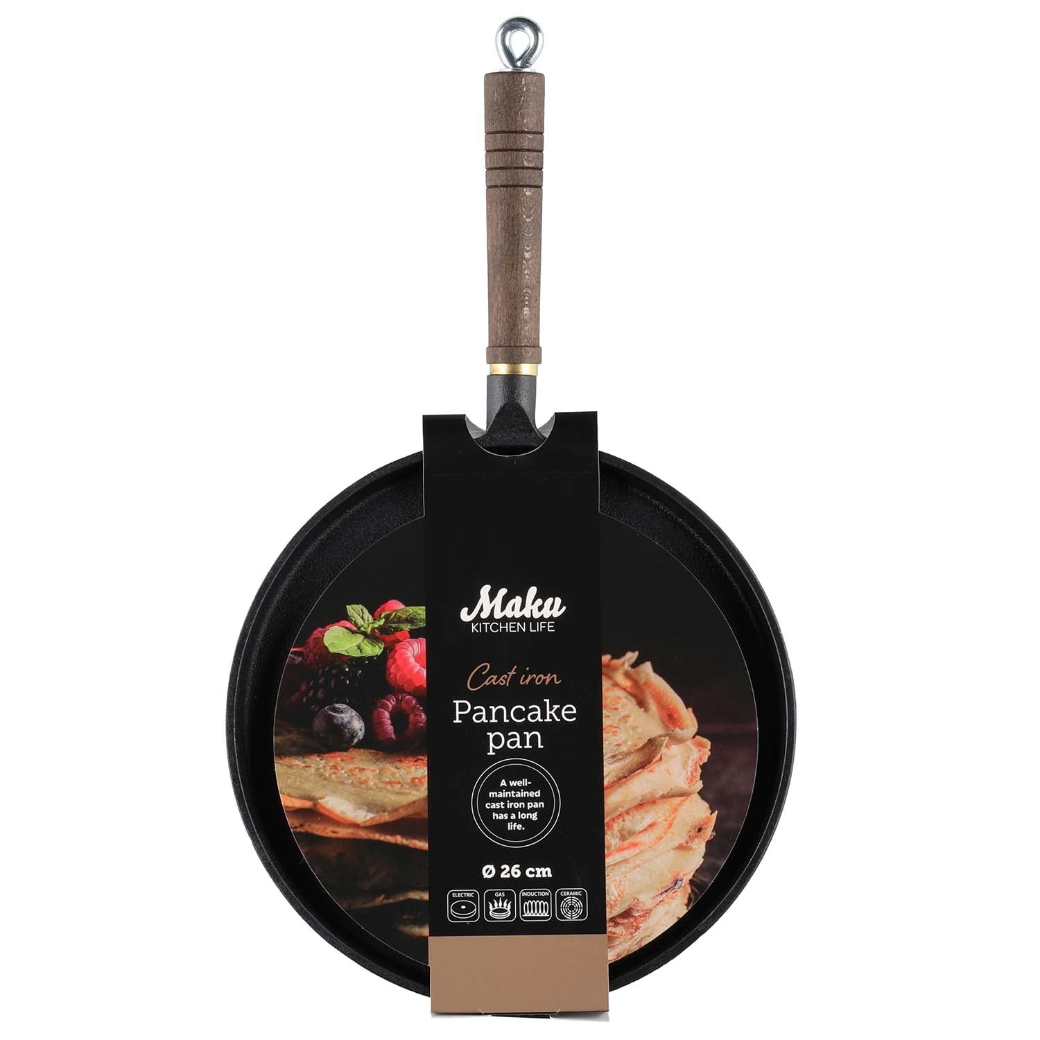 Cast Iron Pancake Pan with Wooden Handle