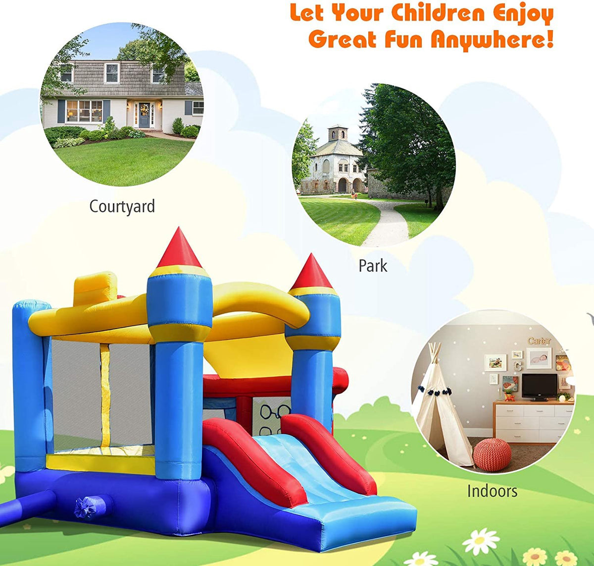Castle Slide Bounce House with Ball Pit & Basketball Hoop