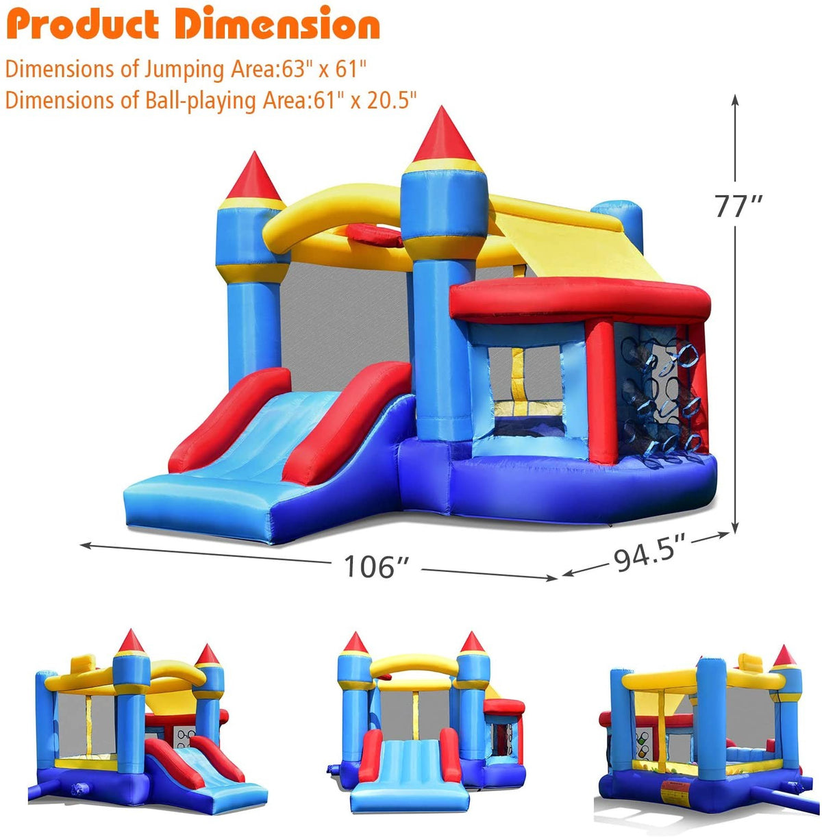 Castle Slide Bounce House with Ball Pit & Basketball Hoop