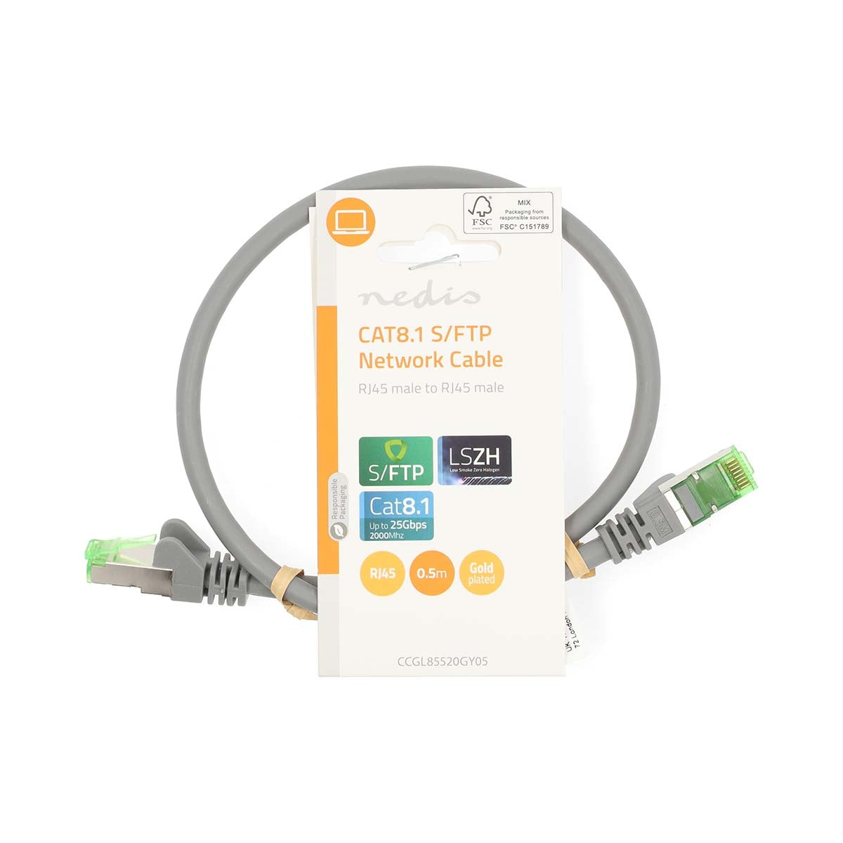 Cat 8.1 Network Cable | S/FTP | RJ45 Male | RJ45 Male | 0.50 m | Round | LSZH | Grey | Label