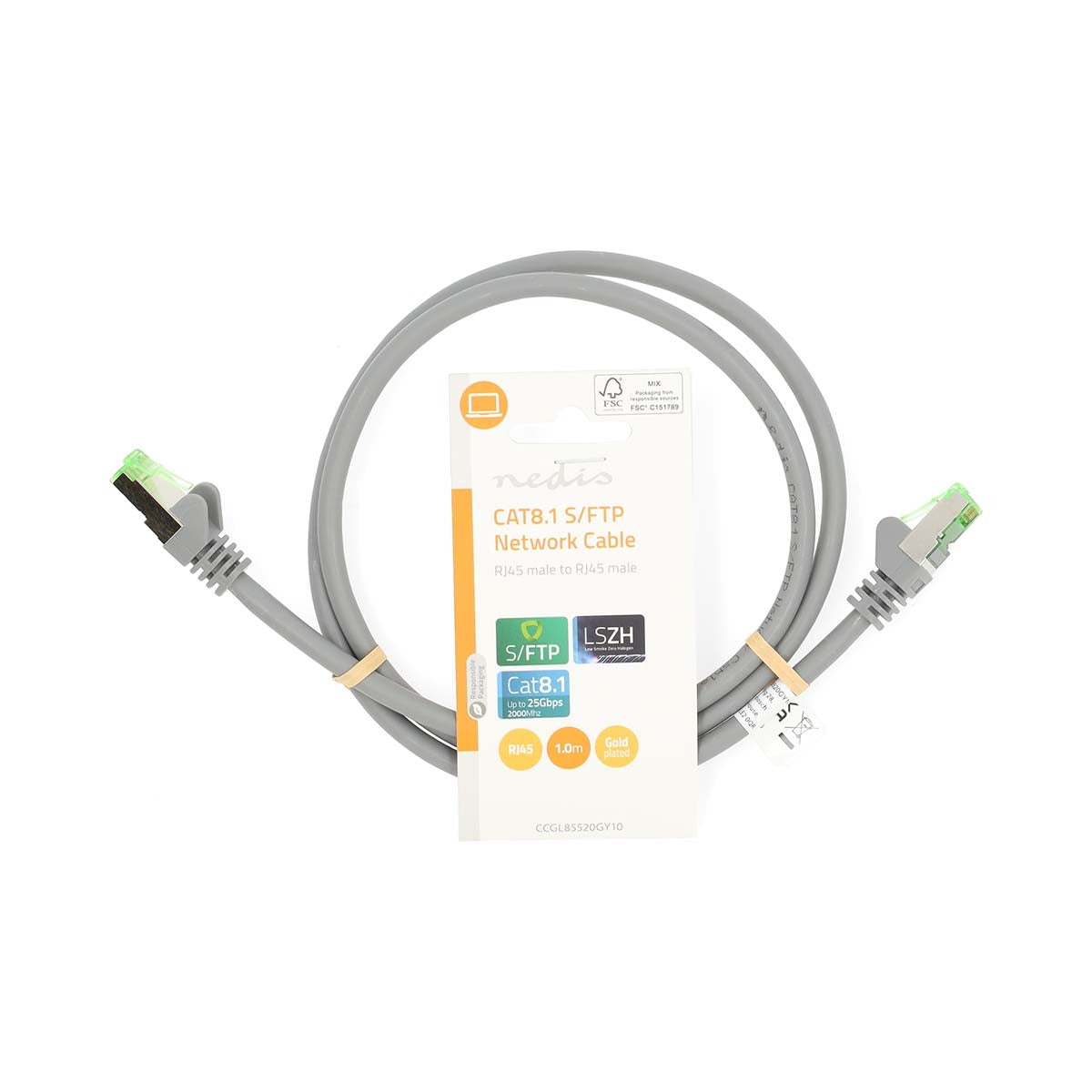 Cat 8.1 Network Cable | S/FTP | RJ45 Male | RJ45 Male | 1.00 m | Round | LSZH | Grey | Label