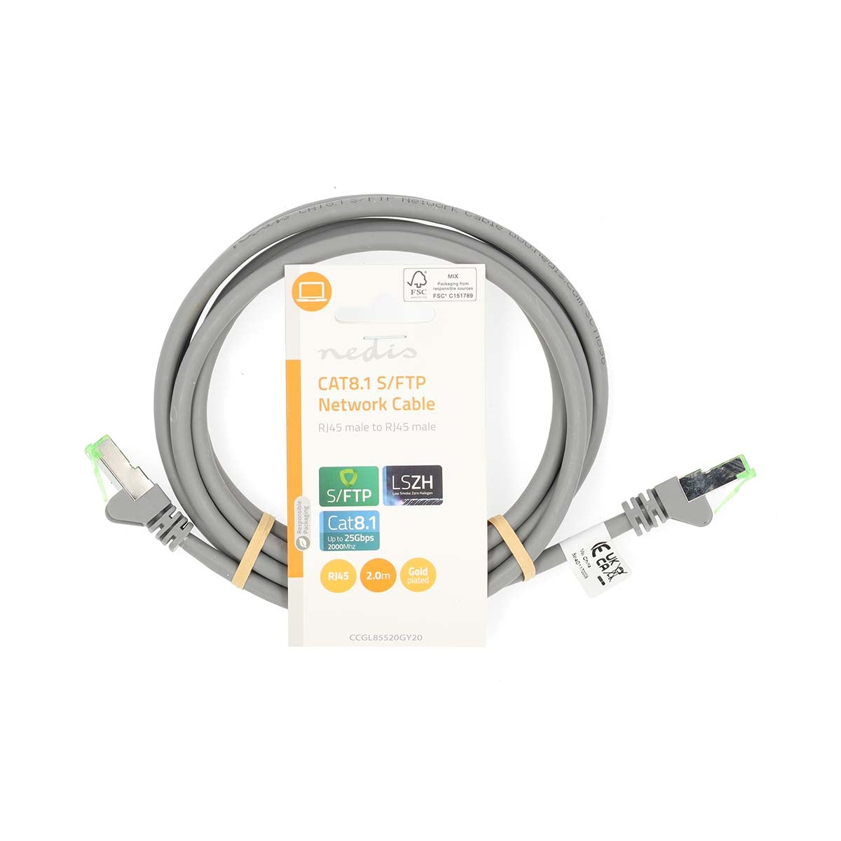 Cat 8.1 Network Cable | S/FTP | RJ45 Male | RJ45 Male | 2.00 m | Round | LSZH | Grey | Label