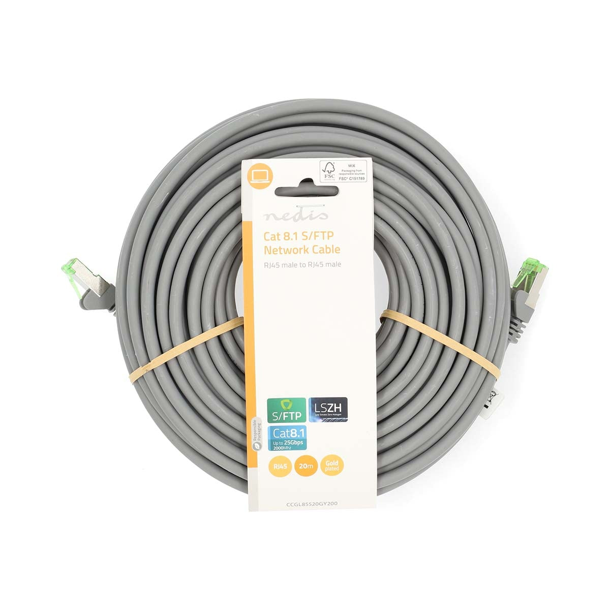 Cat 8.1 Network Cable | S/FTP | RJ45 Male | RJ45 Male | 20.0 m | Round | LSZH | Grey | Label