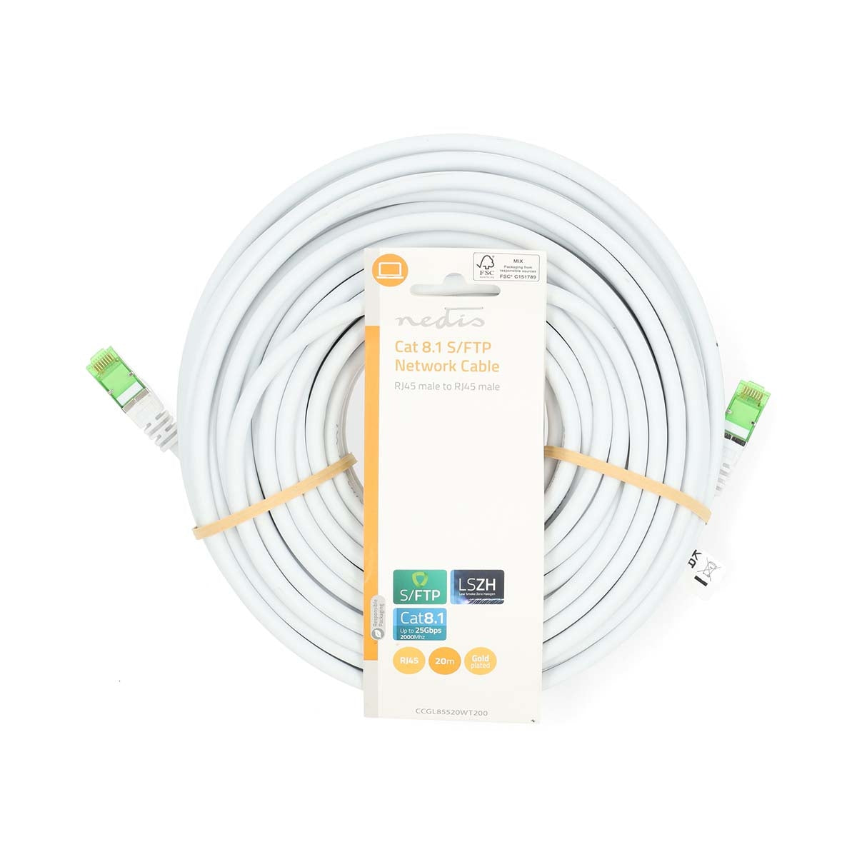 Cat 8.1 Network Cable | S/FTP | RJ45 Male | RJ45 Male | 20.0 m | Round | LSZH | White | Label