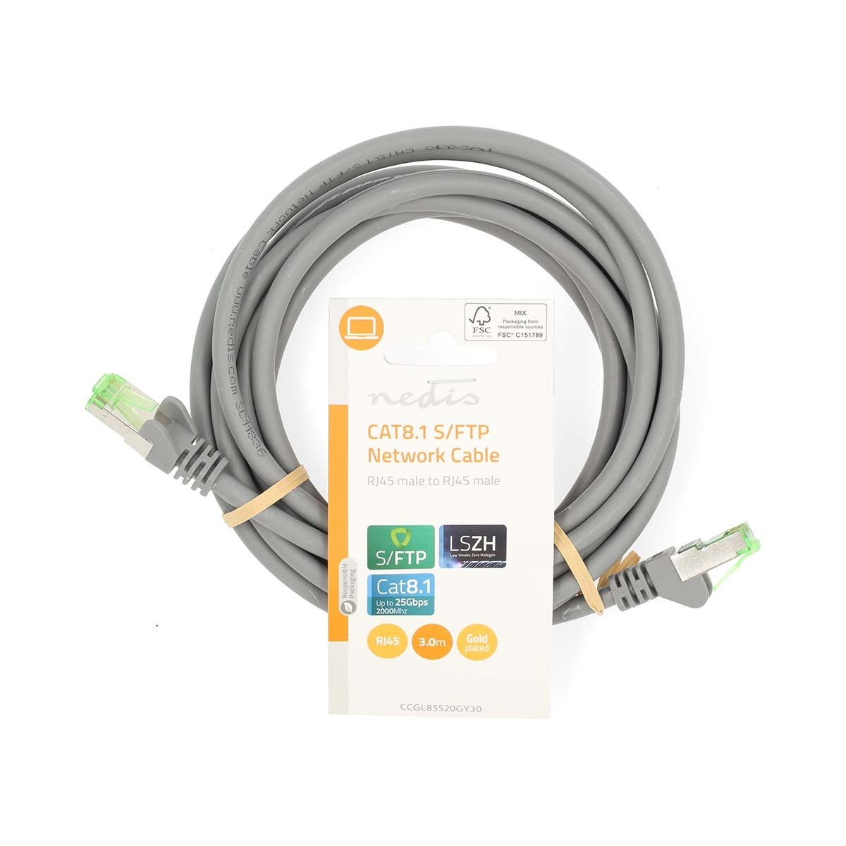 Cat 8.1 Network Cable | S/FTP | RJ45 Male | RJ45 Male | 3.00 m | Round | LSZH | Grey | Label