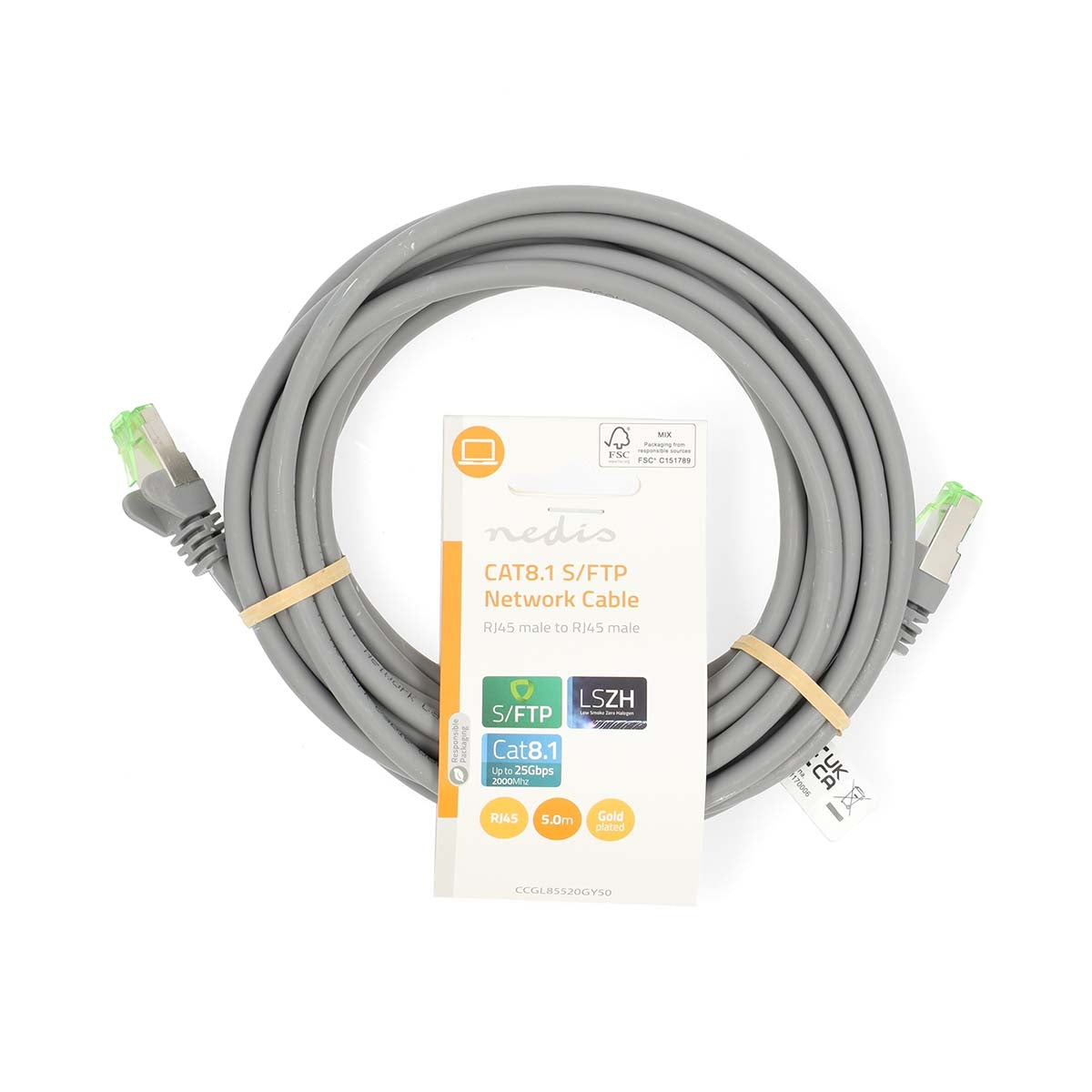 Cat 8.1 Network Cable | S/FTP | RJ45 Male | RJ45 Male | 5.00 m | Round | LSZH | Grey | Label