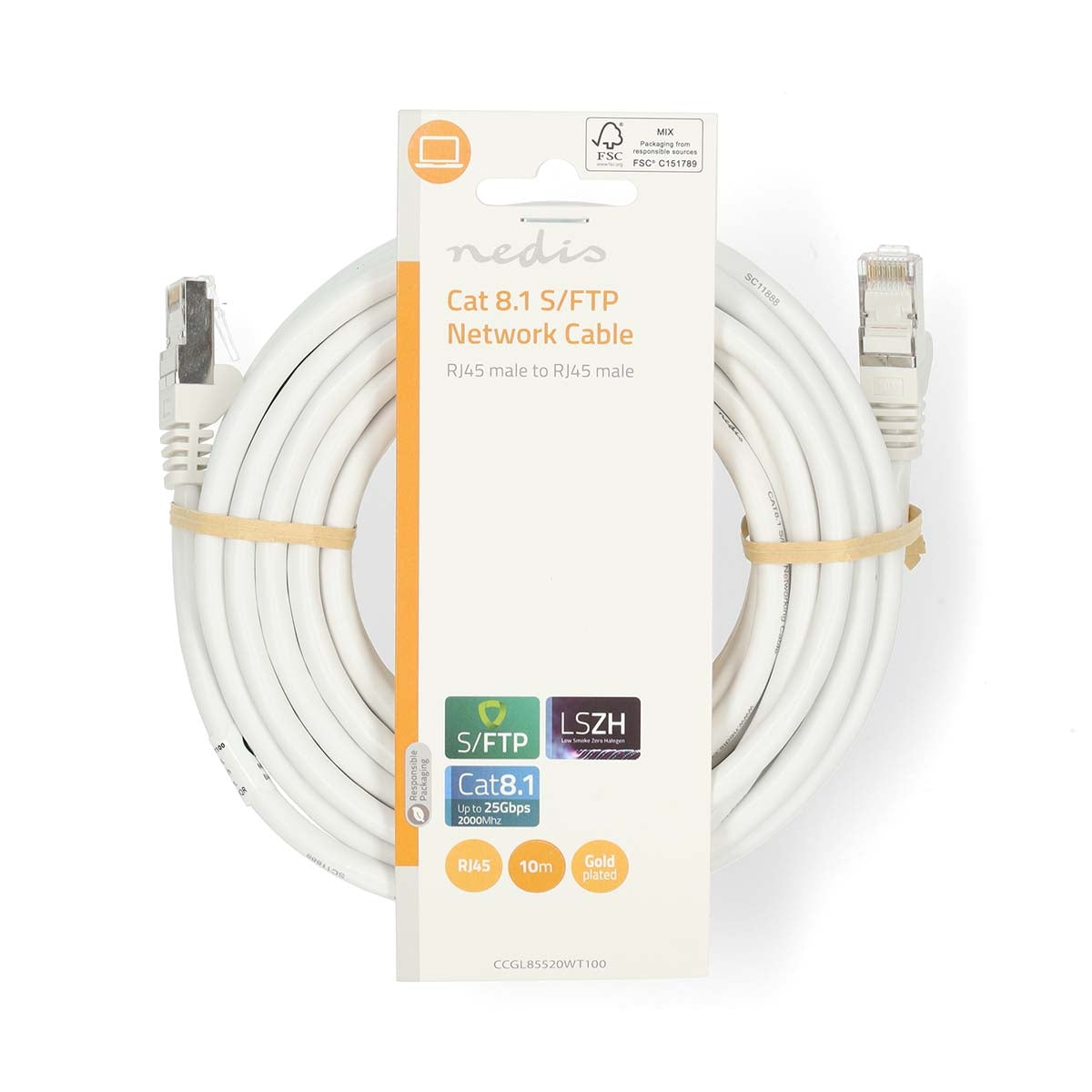 Cat 8.1 network cable | S/FTP | RJ45 male | RJ45 male | 10.0 m | Round | LSZH | White | Label