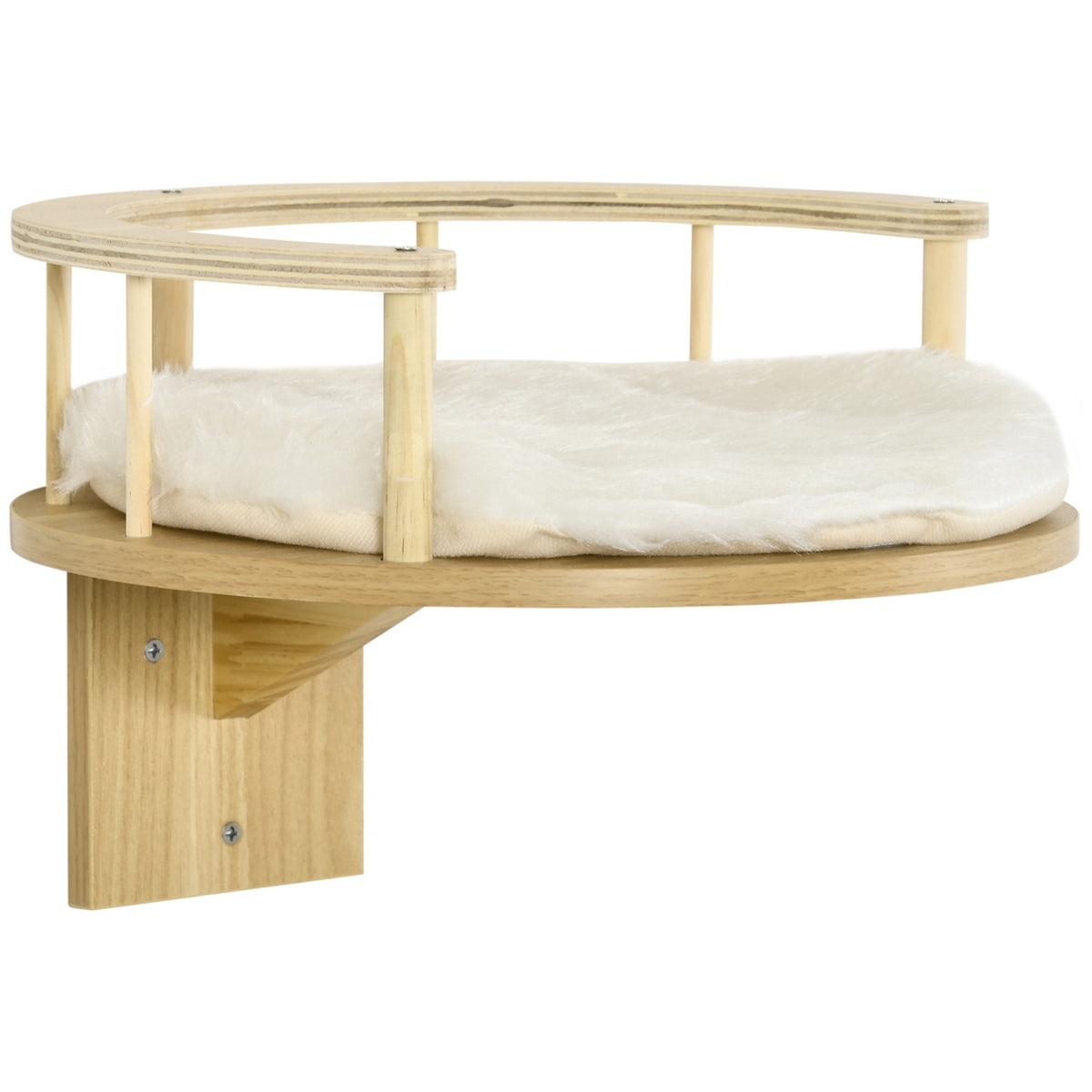 Cat Bed For Wall Mounting Cat Lounger With Protective Edge & Cushion, Oak + Cream White, Ø34X10.5 Cm