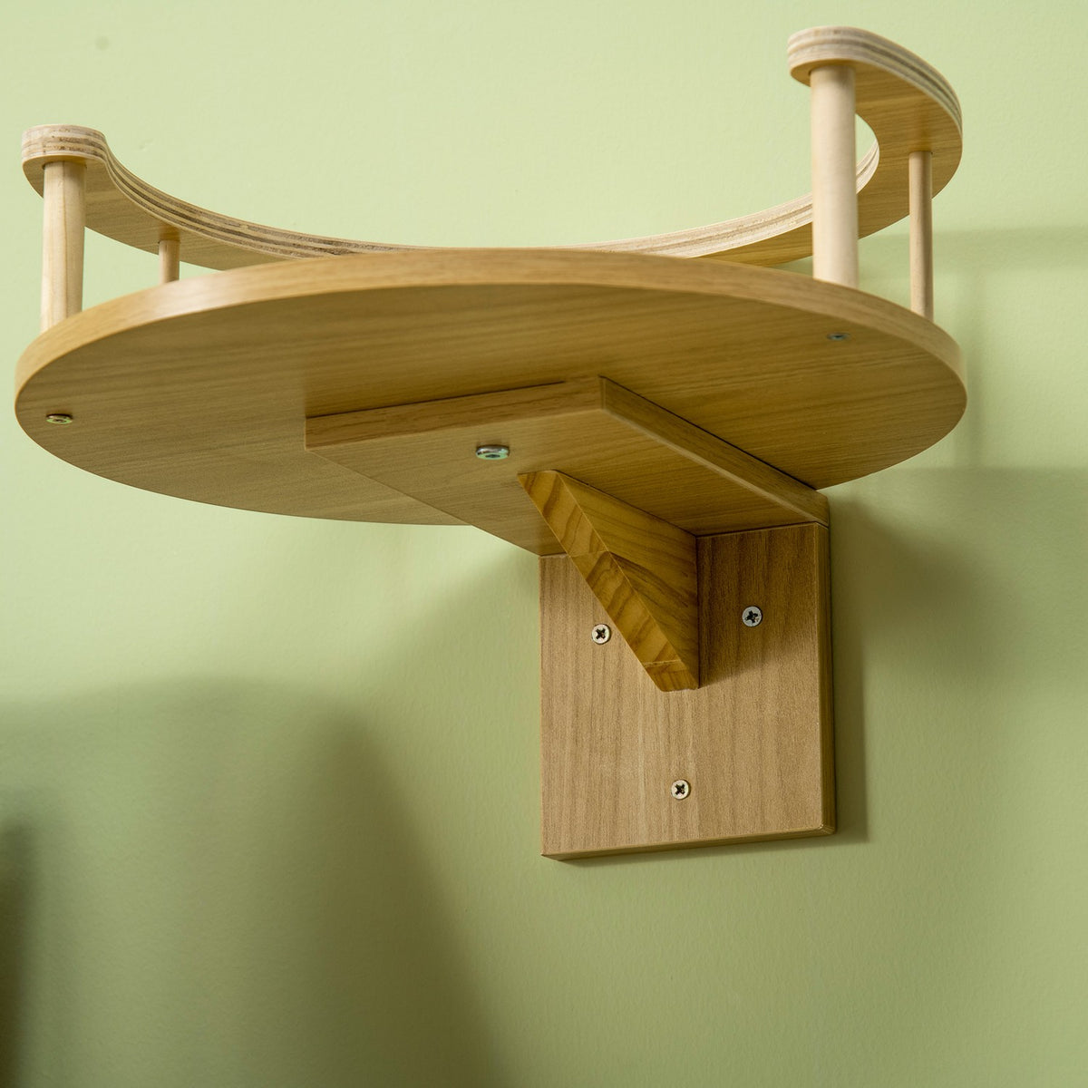 Cat Bed For Wall Mounting Cat Lounger With Protective Edge & Cushion, Oak + Cream White, Ø34X10.5 Cm